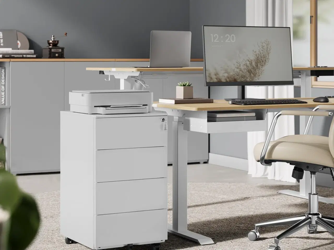 Billede 2 - Arkivskab på hjul aflåseligt, 4 skuffer, forsamlet, 39 × 45 × 69,3 cm, Cloud White