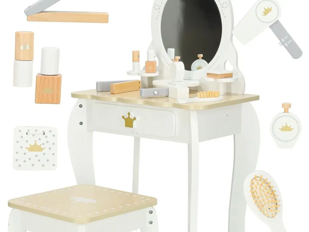 Billede 8 - Sminkebord i træ til børn med spejl og tilbehør – hvid