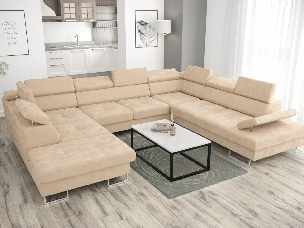 Billede 6 - GALAKSE MAX I HJØRNESOFA MED SOVEFUNKTION 280x350x225 Beige E17 VENSTRE