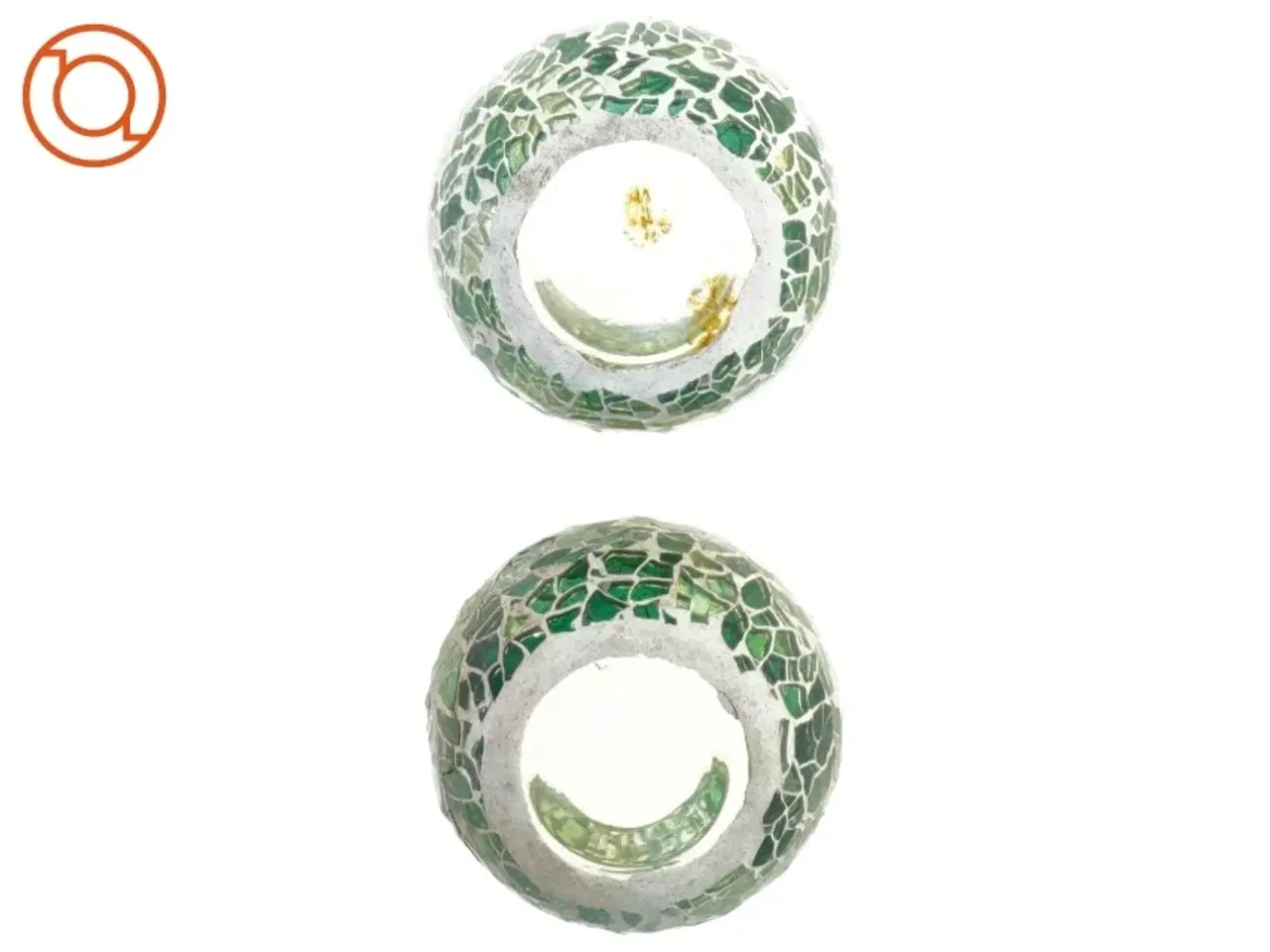 Billede 2 - To kugleformede fyrfadsstager i grøn glasmosaik