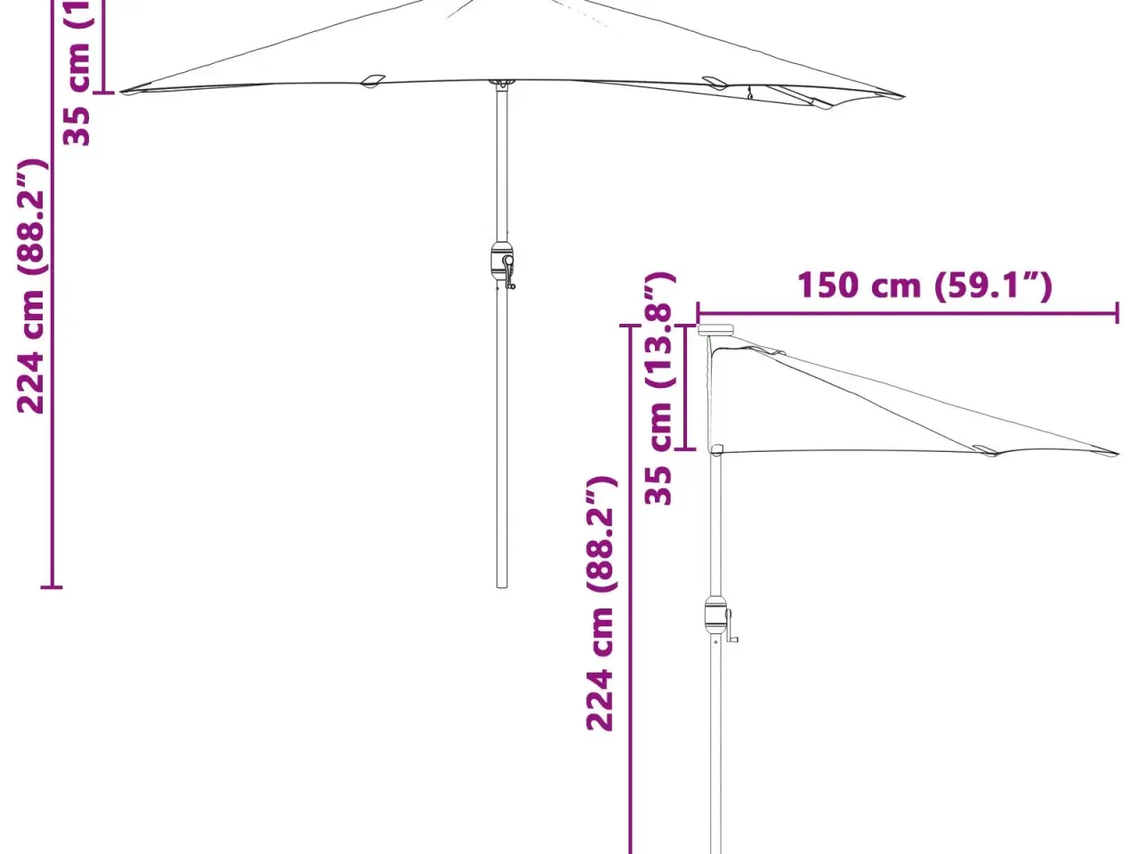 Billede 12 - Halv haveparasol Sandfarvet 294 x 150 x 224 cm Stof