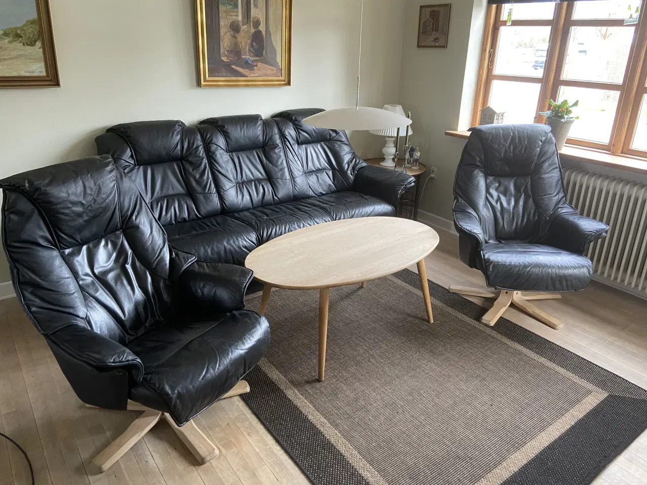 Billede 1 - Læder stue sofa og stole Hjort Knudsen