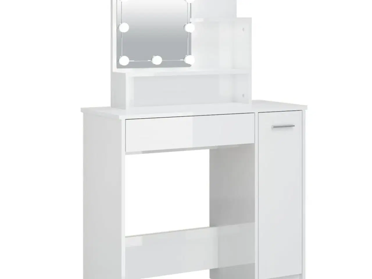 Billede 2 - Makeupbord med LED-lys 86,5x35x136 cm hvid højglans