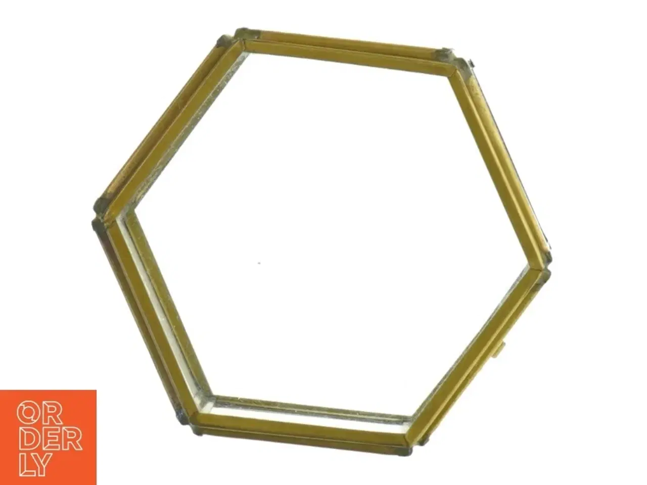 Billede 2 - Hexagon glasbeholder med messingramme (str. Ø 9,5 cm)