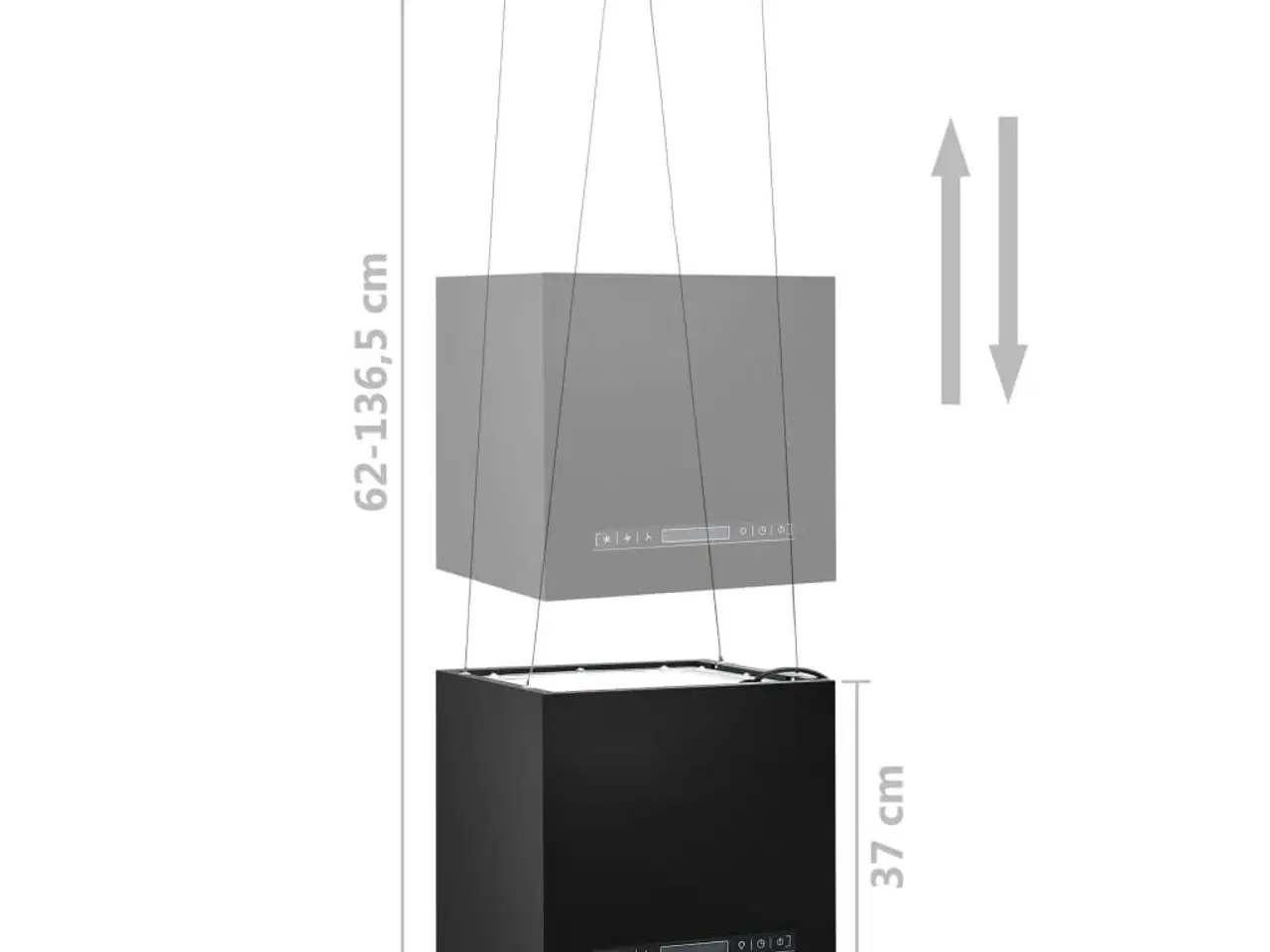 Billede 8 - Hængende ø-emhætte med touchsensor LCD 37 cm pulverlakeret stål