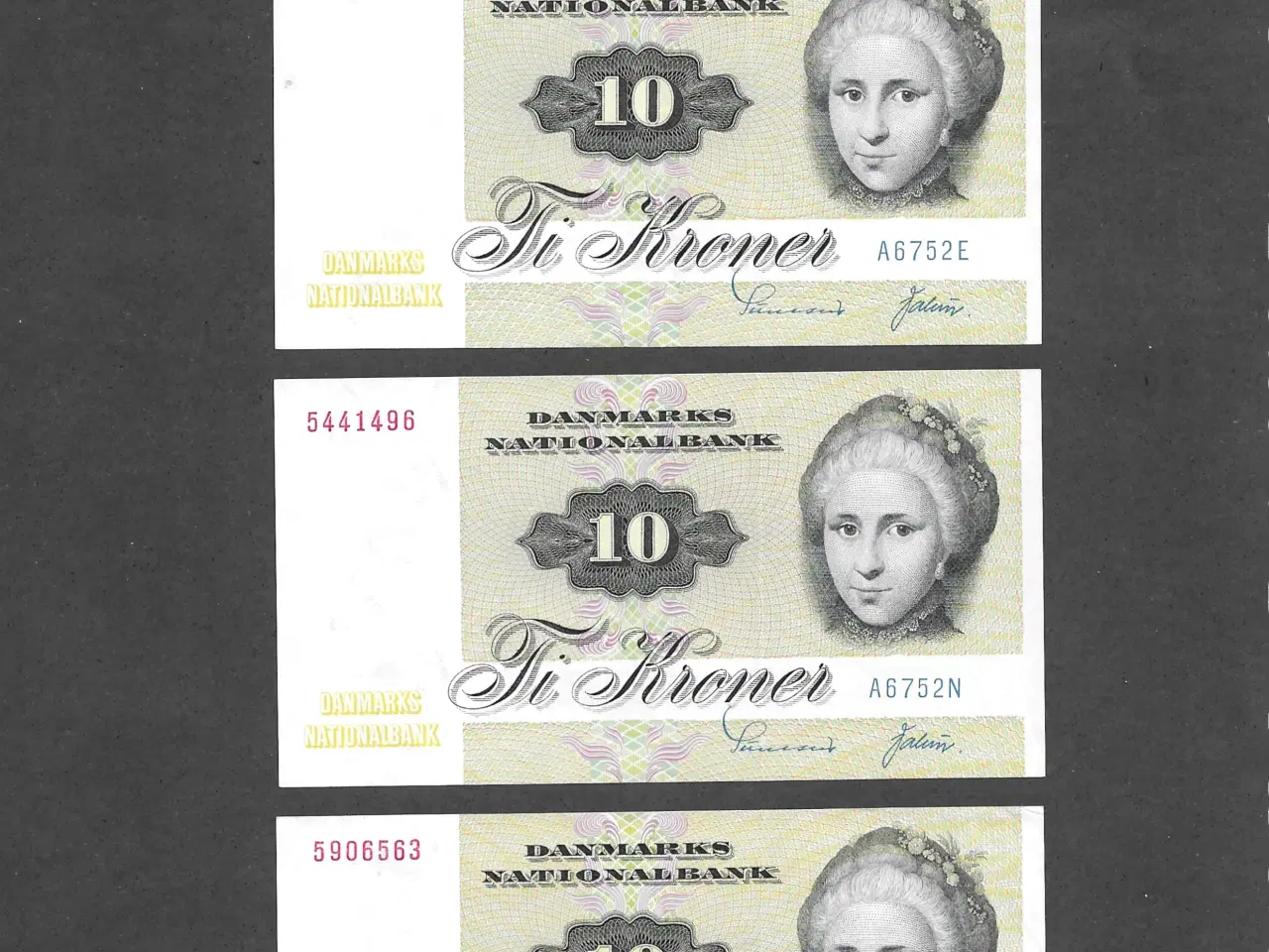 Billede 1 - 3 stk. 10 kr. sedler ucirkuleret kv.0 - Nye