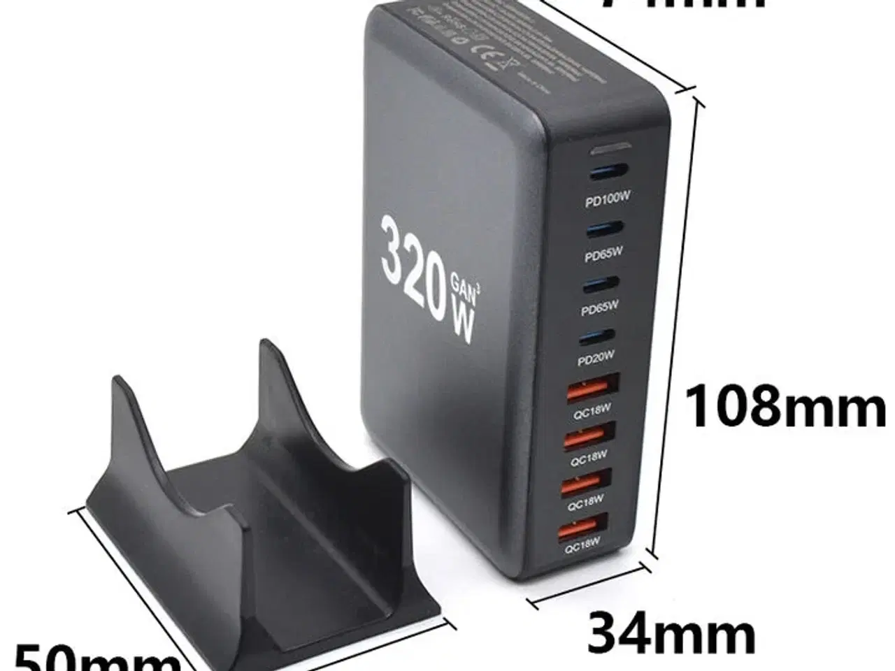 Billede 3 - Ladestation GaN 320W – 8 porte (USB-C & USB-A) – Hurtig opladning til mobil og bærbar computer