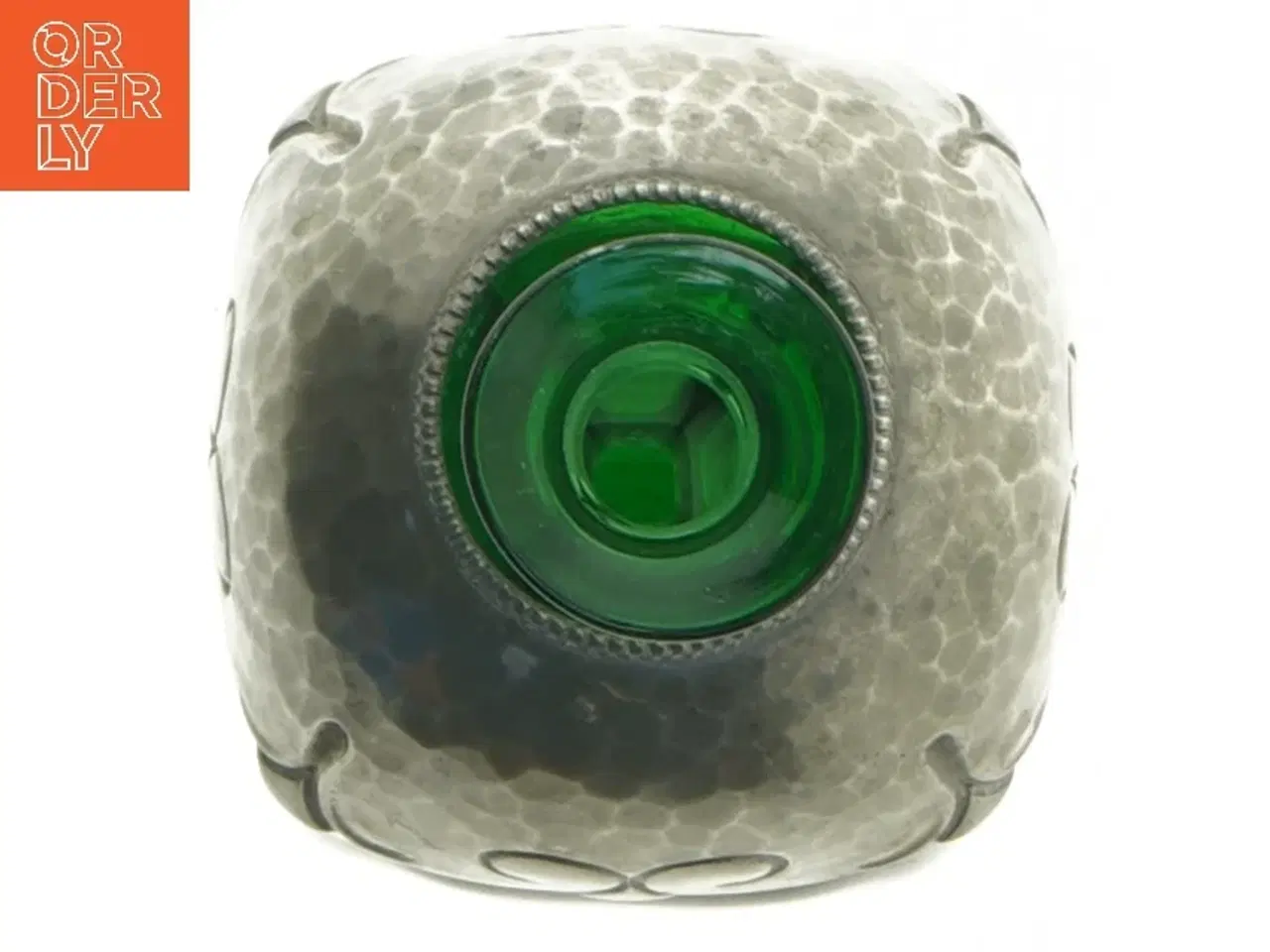 Billede 3 - Grøn glasflaske med metaldekoration (str. 18 cm)