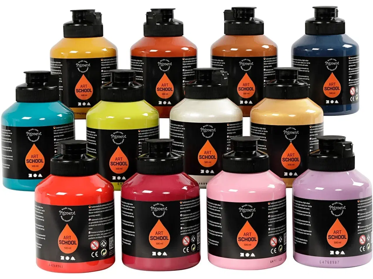 Billede 1 - Akrylmaling , halvblank, suppleringsfarver, 12x500ml/ 1 pk.