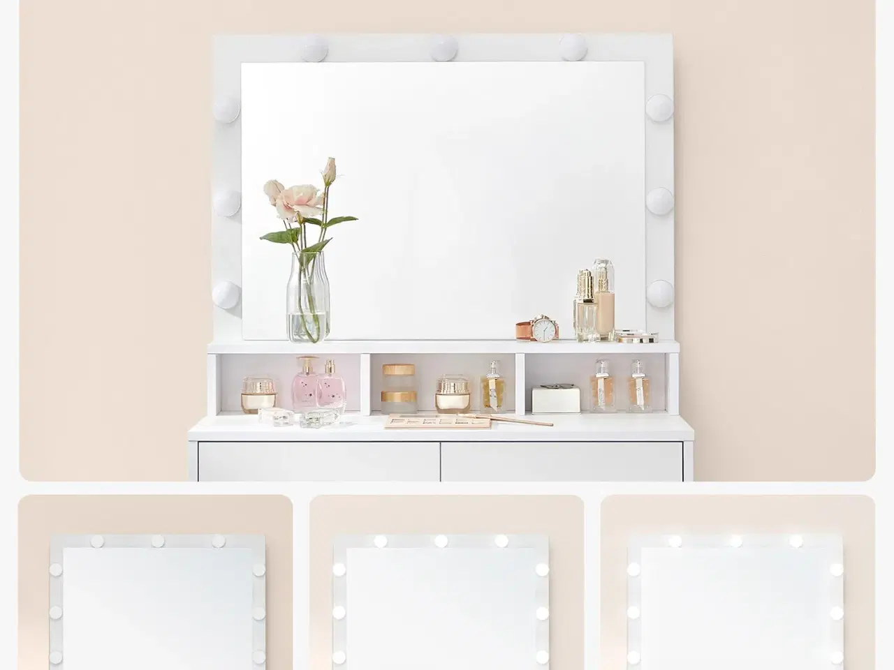 Billede 5 - Toiletbord med spejl og 9 LED – VASAGLE, hvid, 2 skuffer