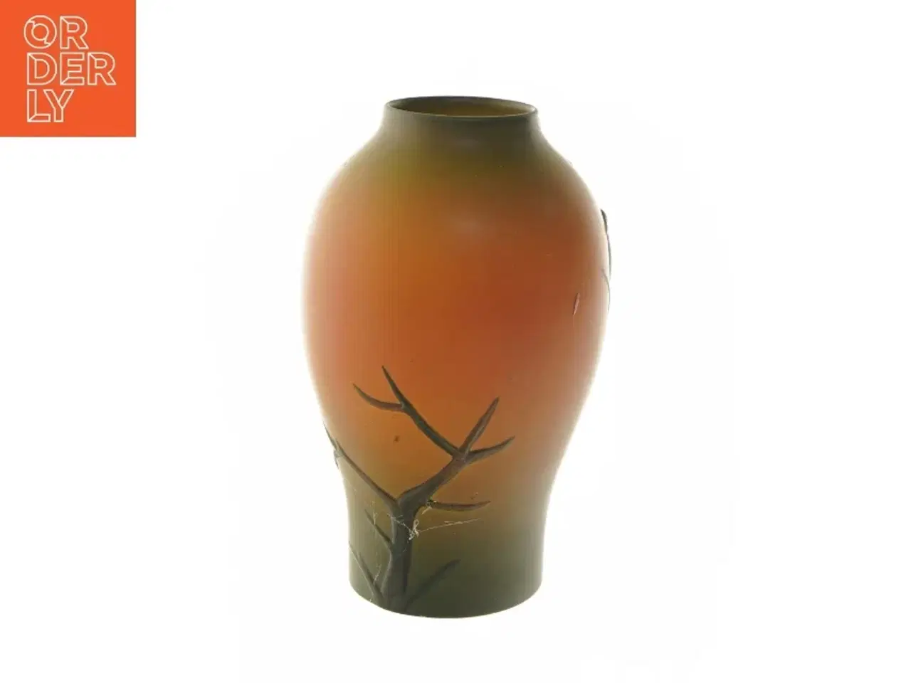 Billede 4 - Ipsens Enke, Bornholm. Vase af keramik. Motiv af fugle på gren. (str. Ø 7,5x25 cm)