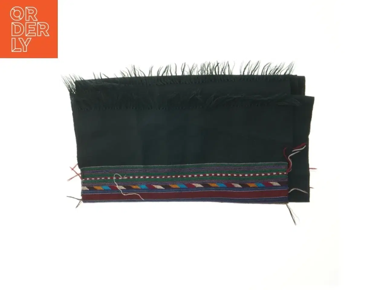 Billede 1 - Vævet tekstil, sjal uld sort med mønster (str. 40x180 cm)