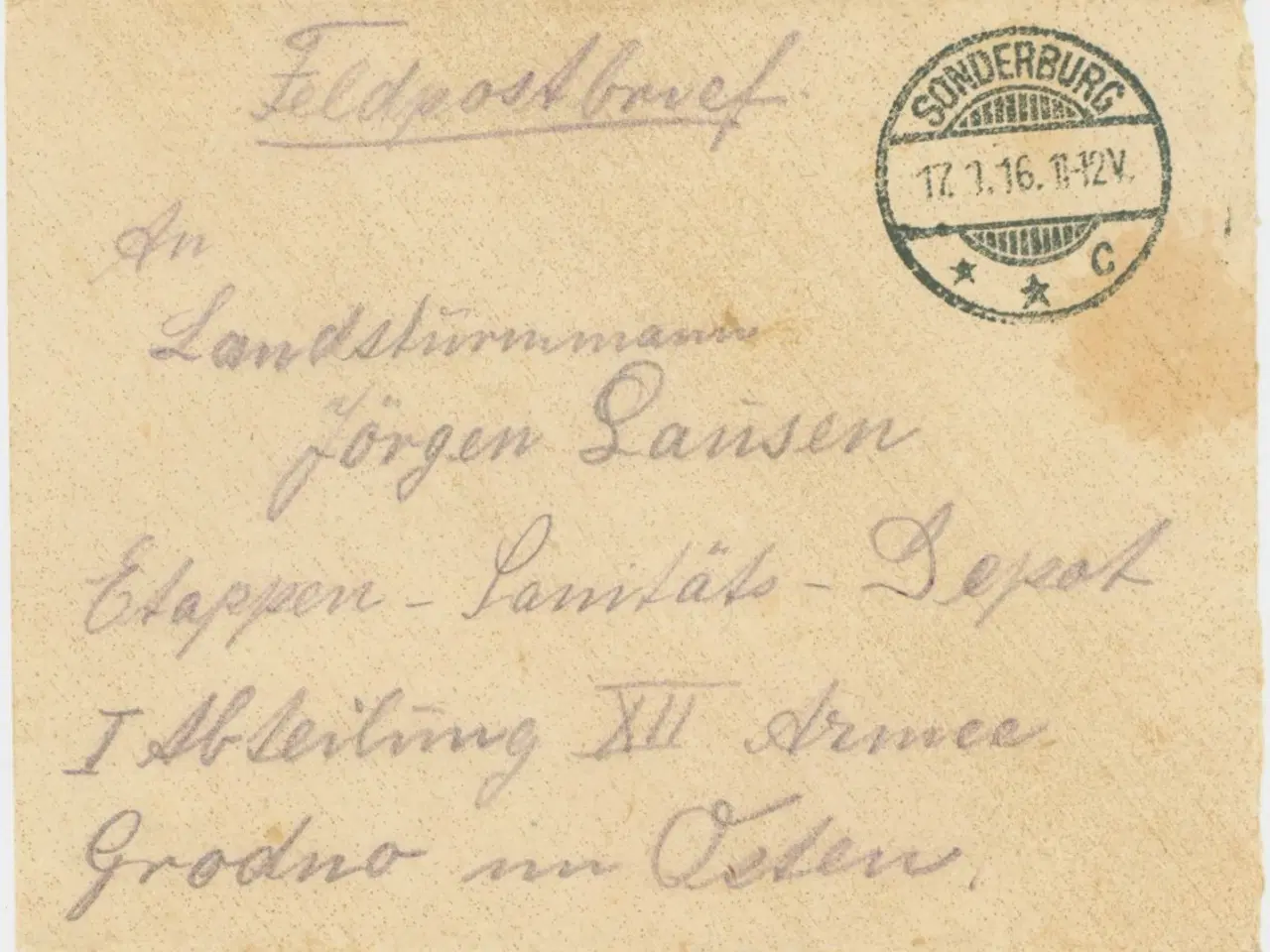 Billede 1 - Feltpostbrev 1916, Sønderborg