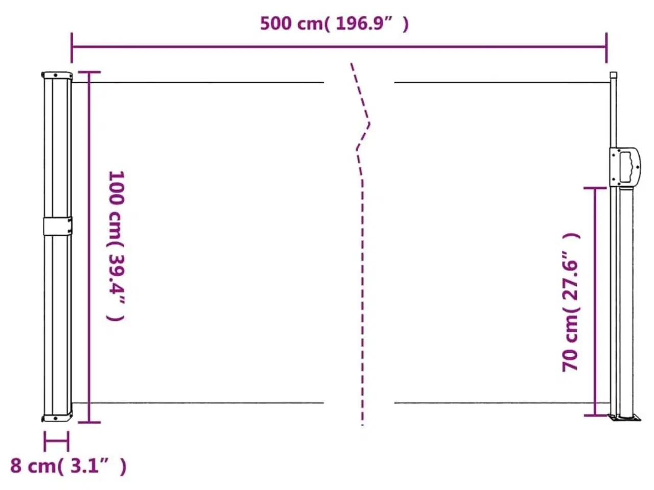 Billede 10 - Sidemarkise 100x500 cm sammenrullelig sort
