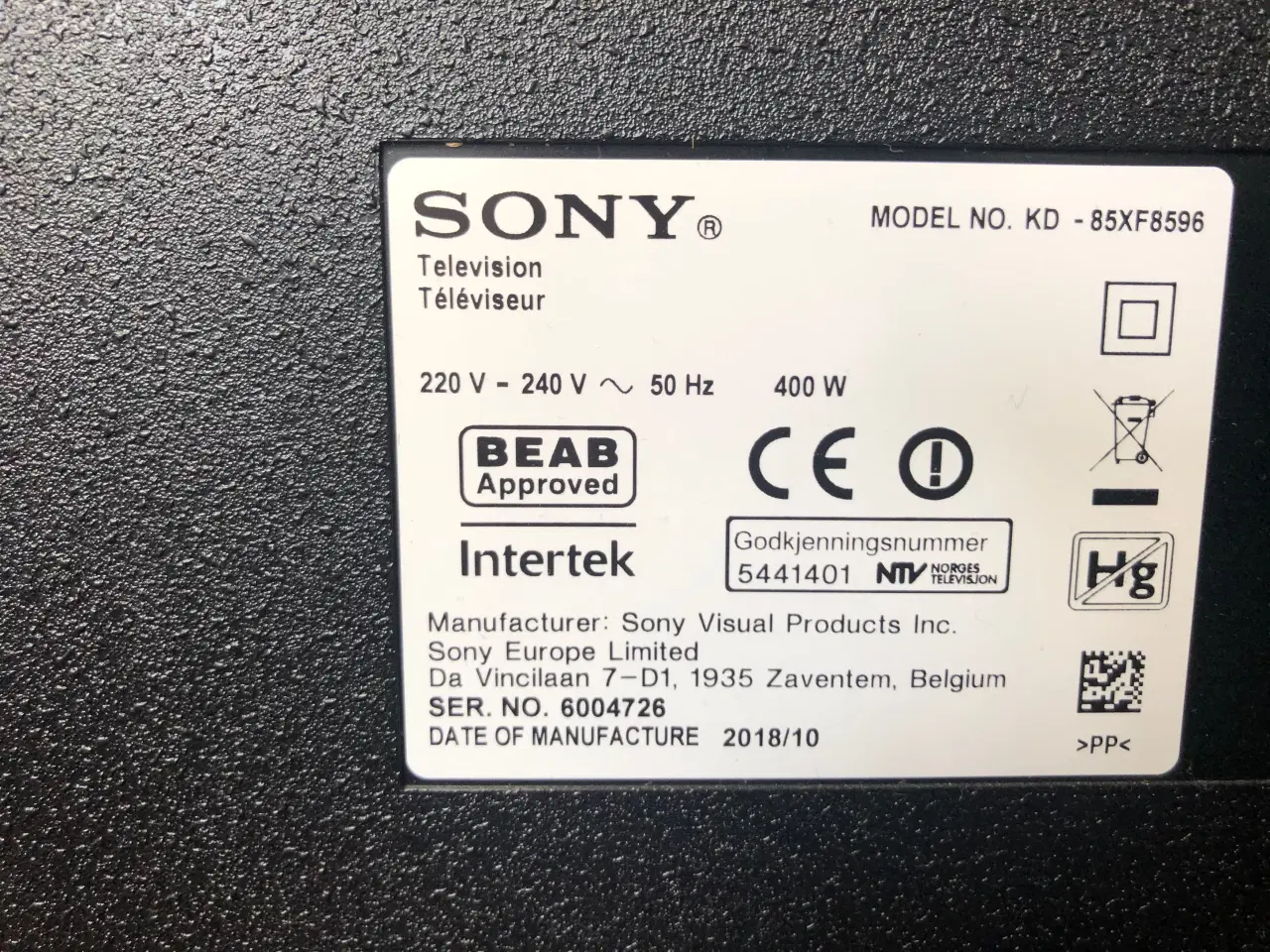 Billede 1 - Flot Defekt skærm 85" Sony TV KD-85XF8596 FRA 2019