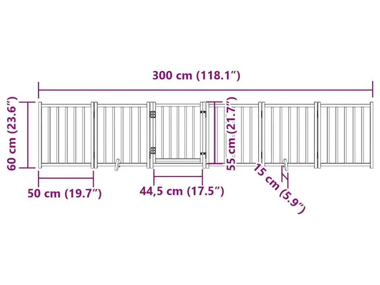 Billede 10 - Hundelåge m. dør 6 paneler 300 cm foldbar massivt gran sort