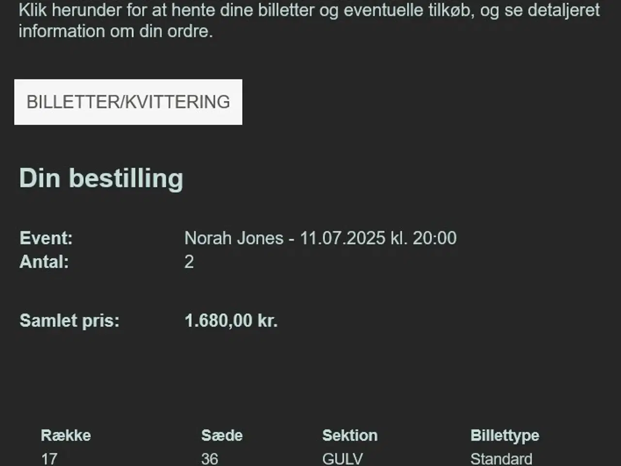 Billede 1 - 2 billetter til Norah Jones 11/7, Musikhuset
