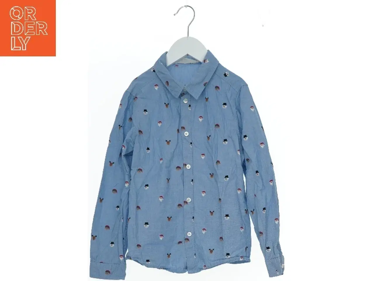 Billede 1 - Blå skjorte med julemotiver fra H&M (str. 128)