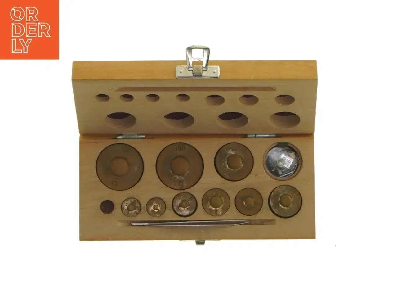 Billede 1 - Vægtlodder i trææske (str. 16,5x7,5x4 cm)