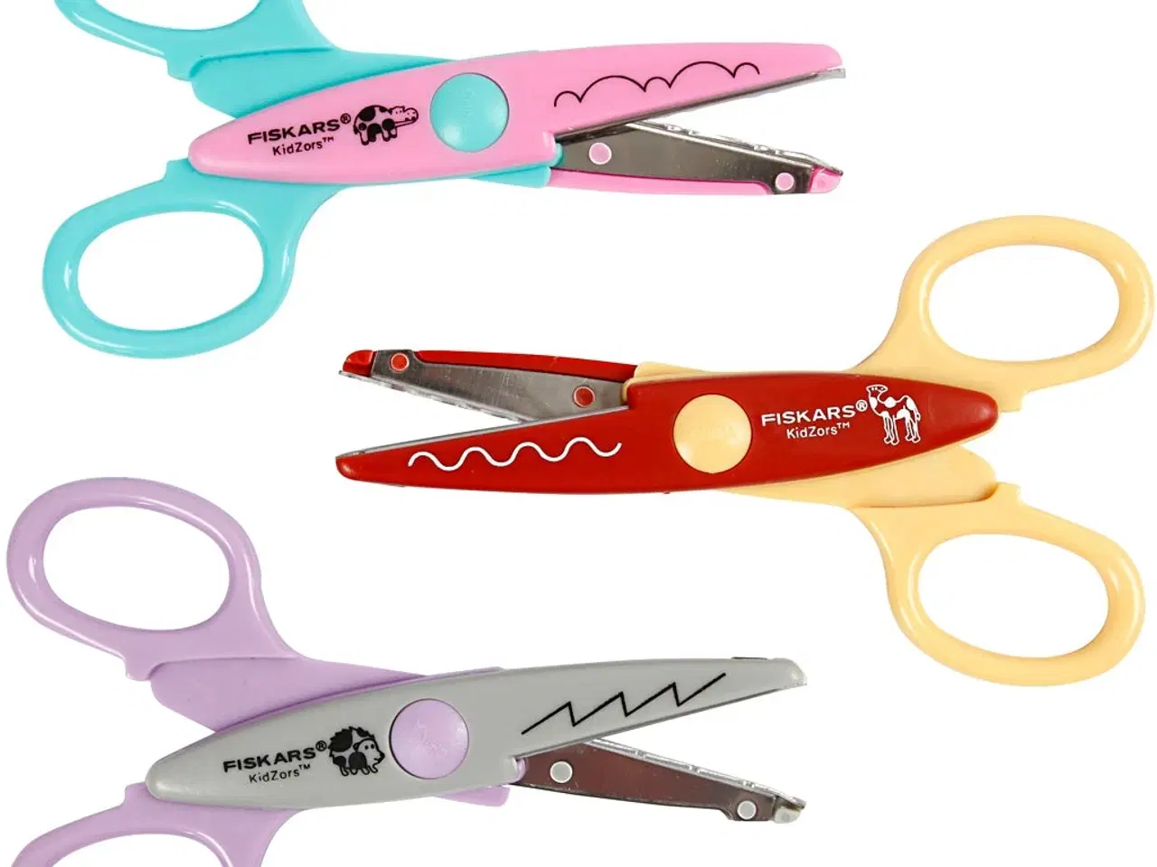 Billede 1 - Fiskars Kidzors™ Mønstersakse, flodhest, kamel og pindsvin, 3 stk./ 1 pk.