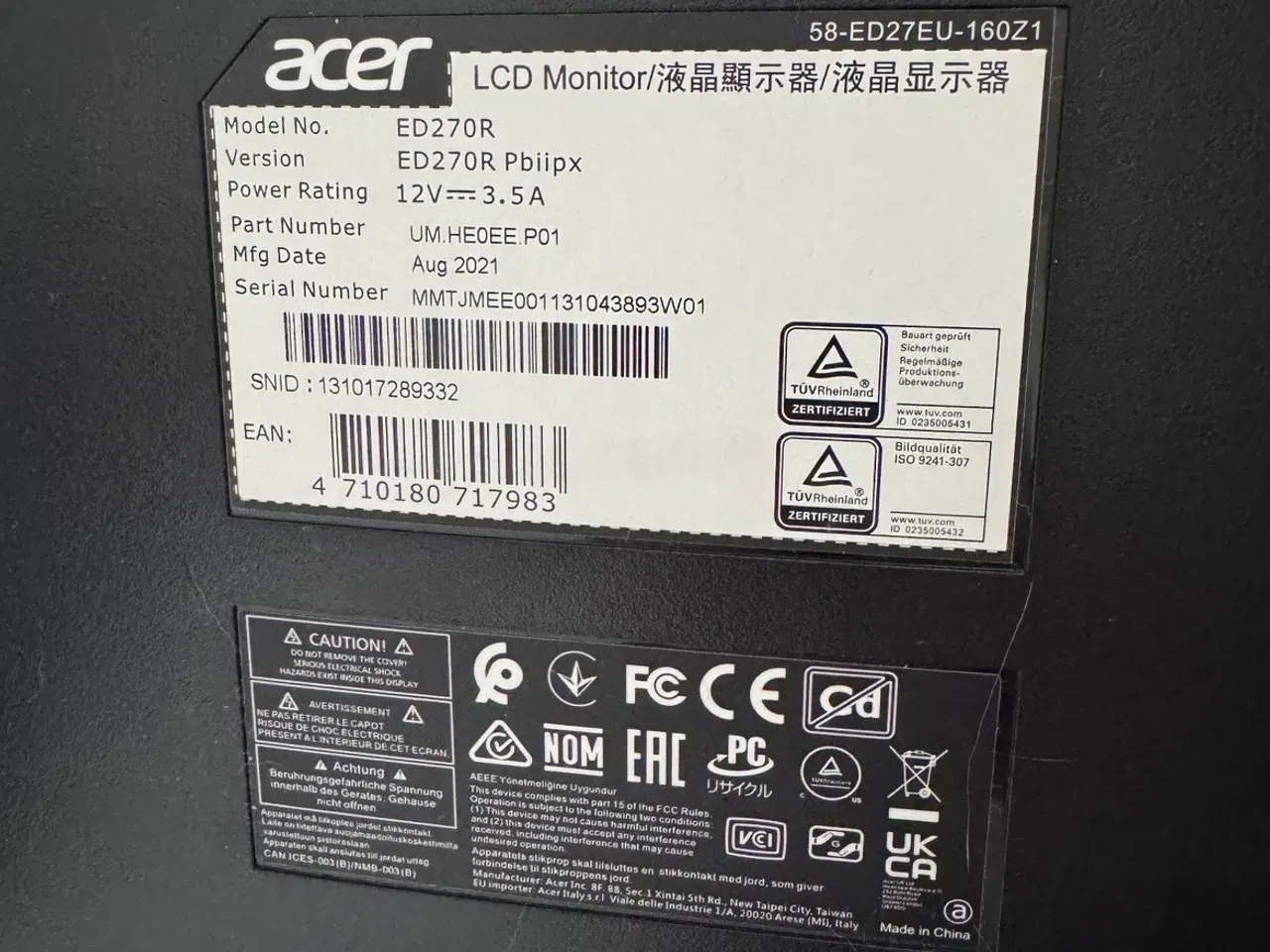 Billede 3 - Acer 27” Curved gaming skærm