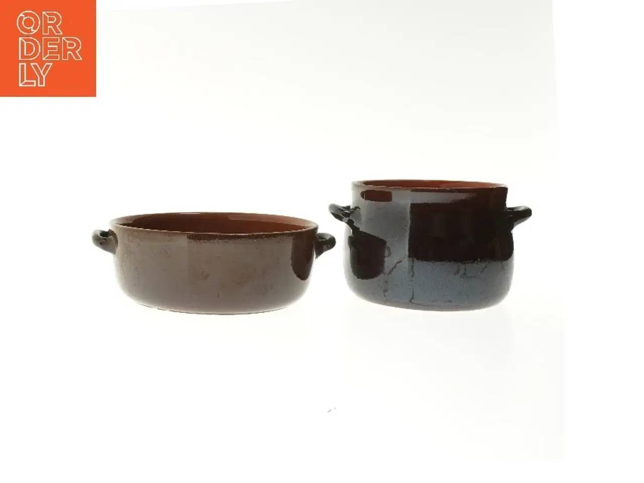 Billede 1 - Brune keramikgryder med hank (str. 2 stk Ø 15,5 & 21 cm)