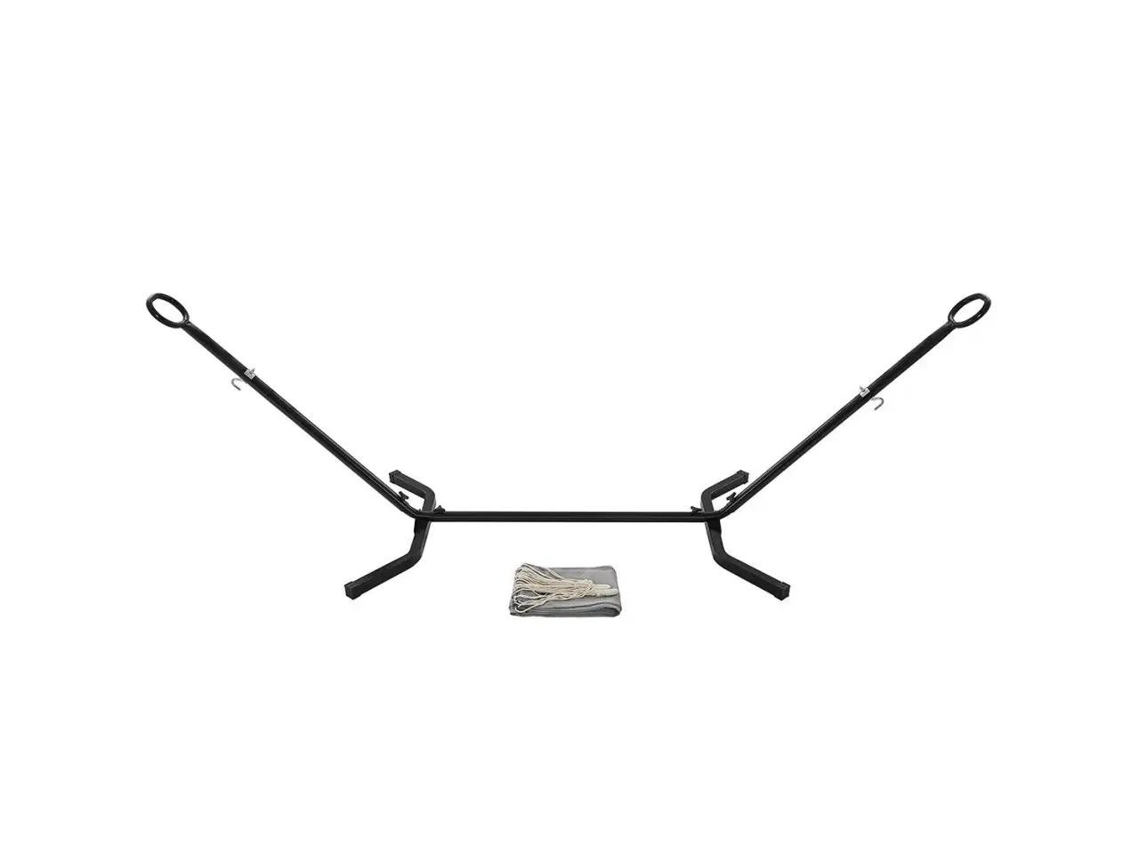 Billede 2 - Hængekøje med stativ 210 × 150 cm – 5 højder, metalstativ, kapacitet 240 kg, sort stativ/grå hængekøje