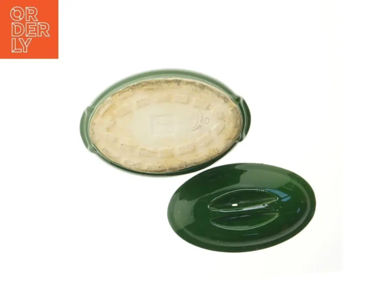 Billede 4 - Grøn keramisk fad med låg (str. 22x13,5 cm)