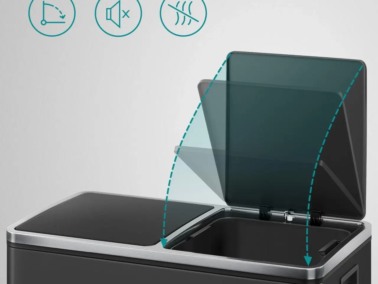 Billede 6 - Skraldespand med dobbelt rum 2 x 30 l – SONGMICS, pedal, soft-close, sort