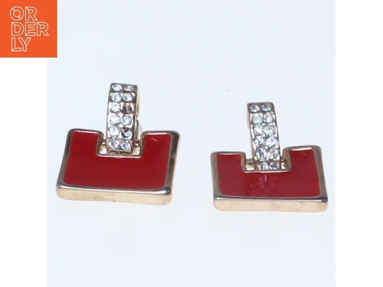 Billede 3 - Øreringe med rød emalje og klare sten (str. 1,5 cm)