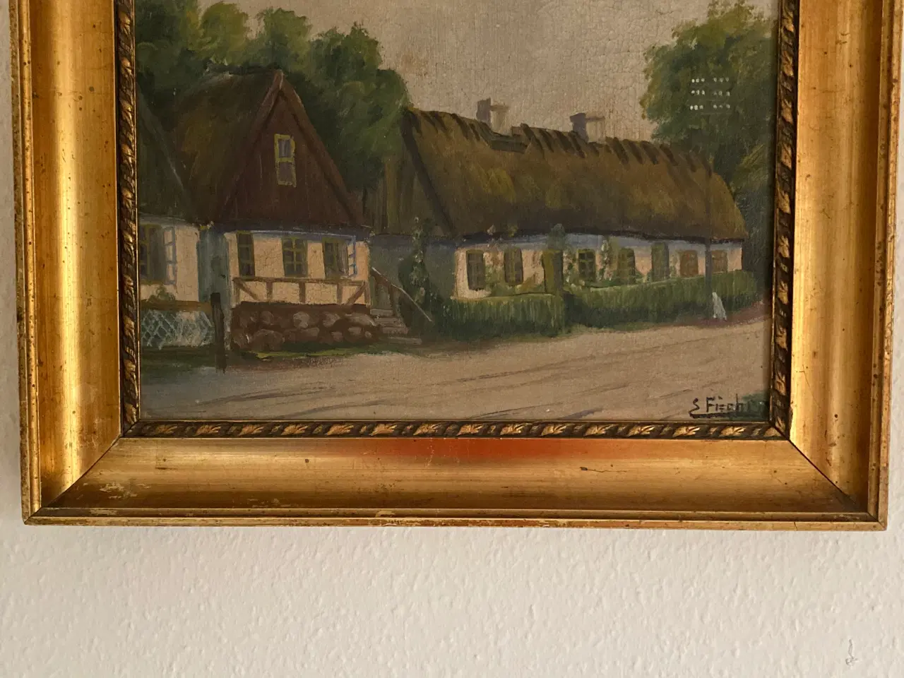 Billede 1 - Maleri af stråtækt ved vej