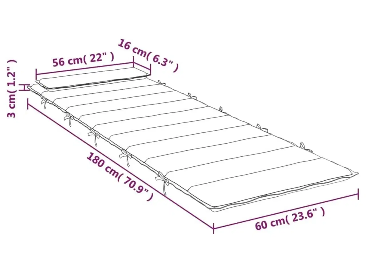 Billede 9 - Hynde til liggestol 180x60x3 oxfordstof gråbrun
