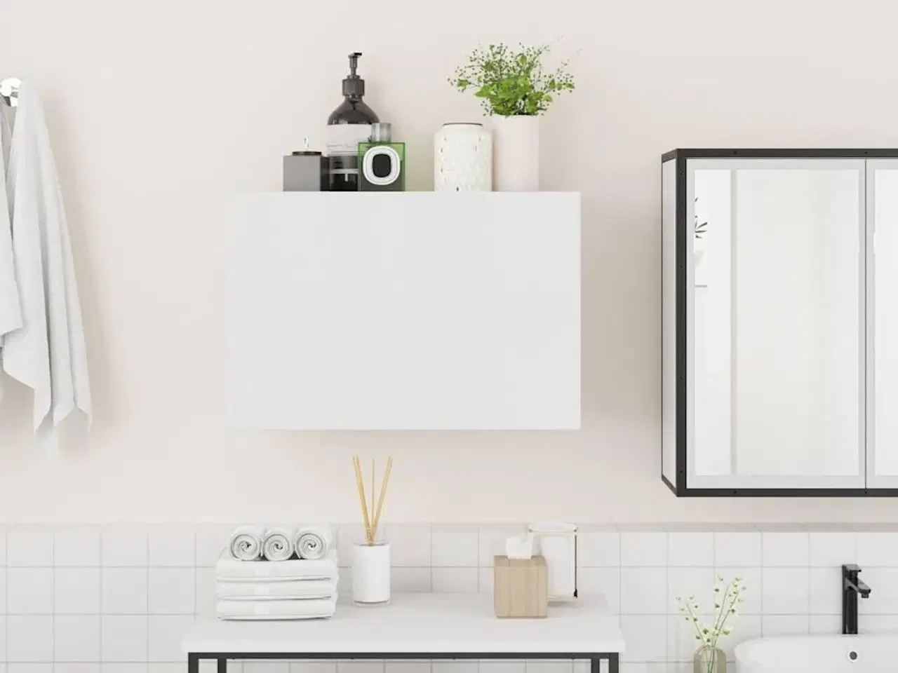 Billede 3 - Væghængt badeværelsesskab 60x25x40 cm konstrueret træ hvid