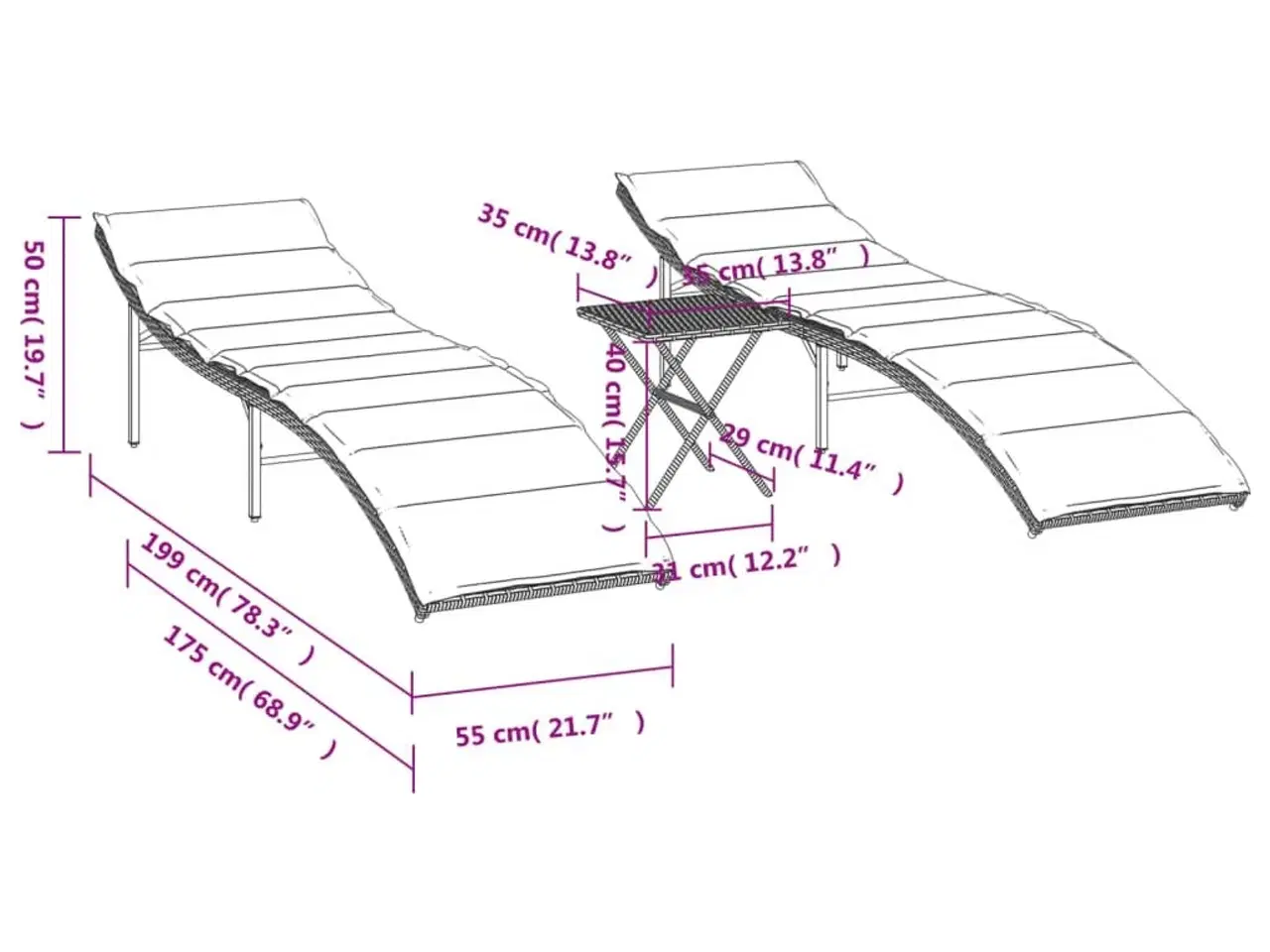 Billede 11 - Liggestole 2 stk. med bord polyrattan sort