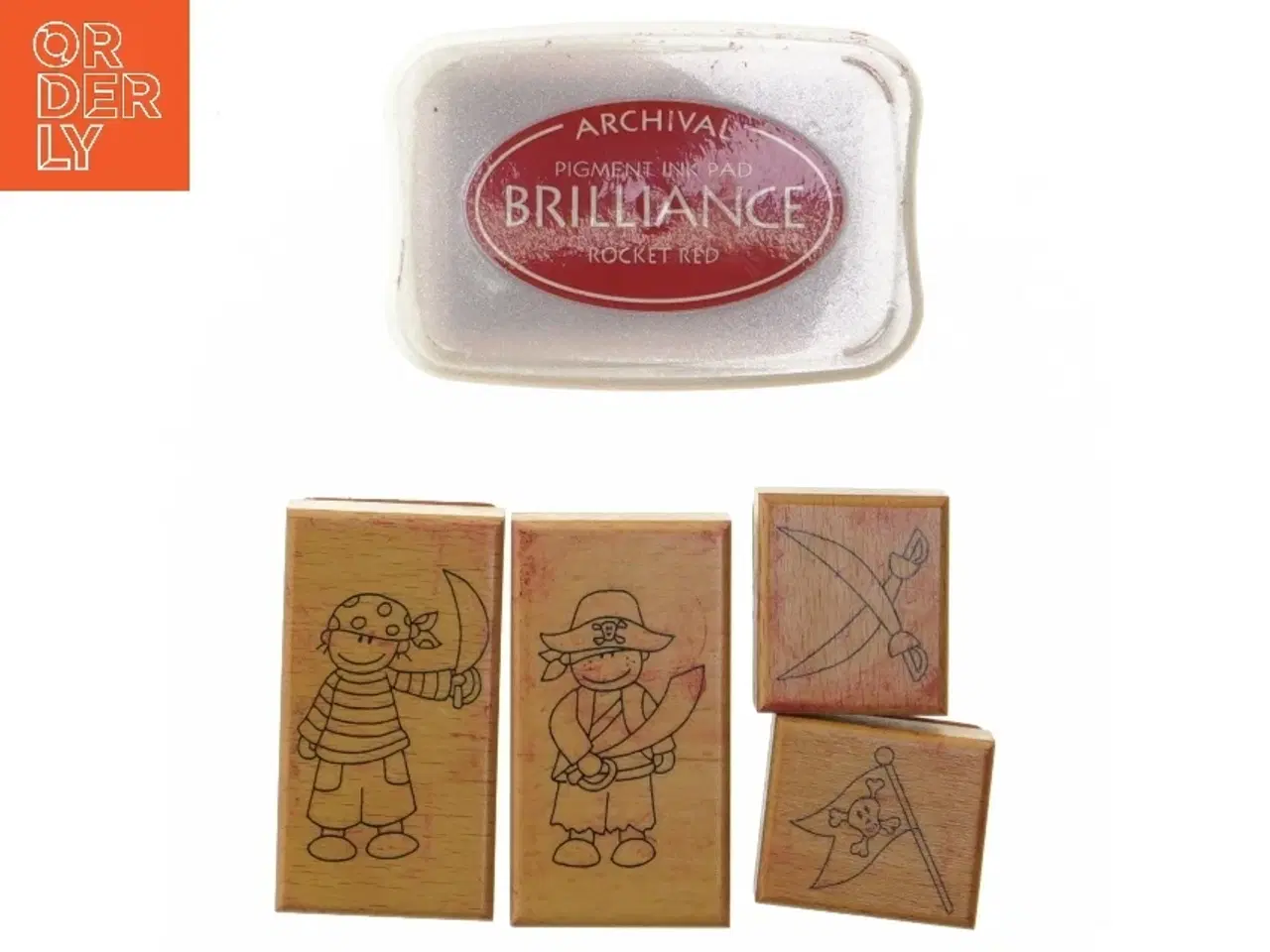 Billede 1 - Stempelsæt med piratmotiver fra Panduro (str. 9 x 6 cm - 4 x 4 cm)