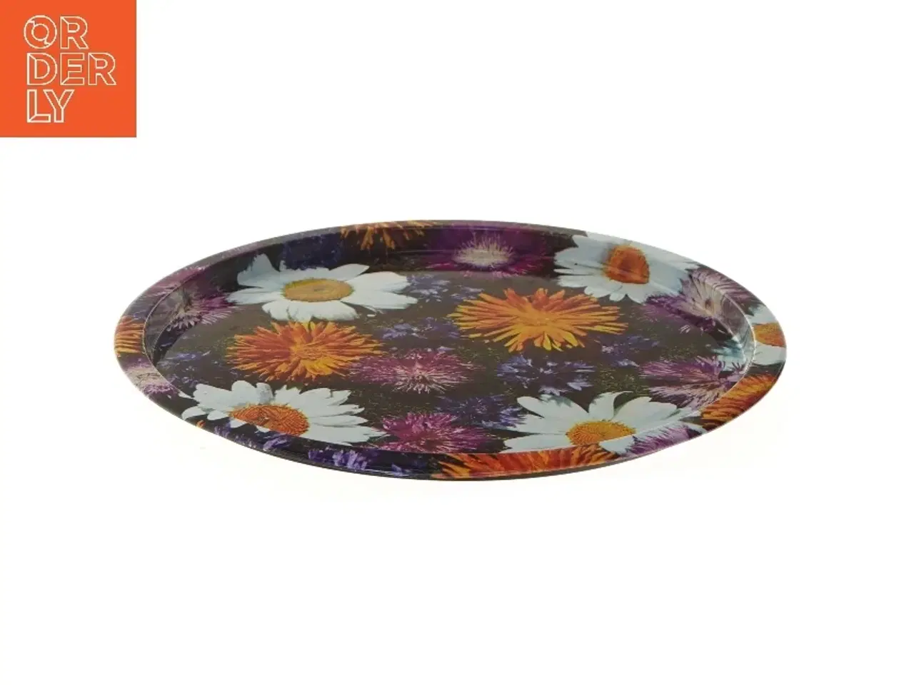 Billede 3 - Rund serveringsbakke med blomsterdesign (str. Ø 33 cm)