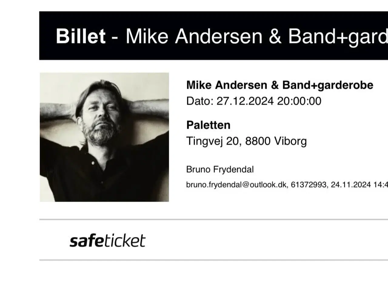 Billede 1 - Koncertbilletter Mike Andersen og band 27.12.24