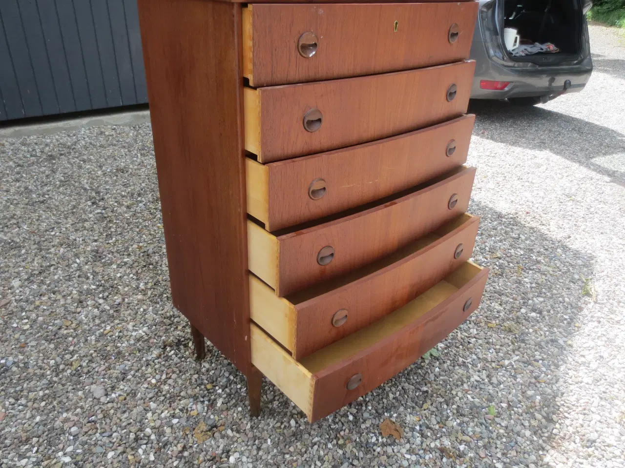 Billede 6 - 1 stk Teak Kommode med 6 skuffer og buet front