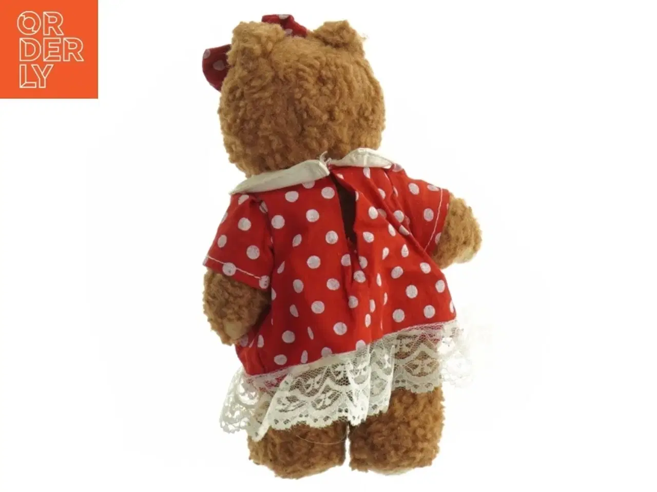 Billede 2 - Teddy bamse med rød prikket kjole (str. 20 cm)