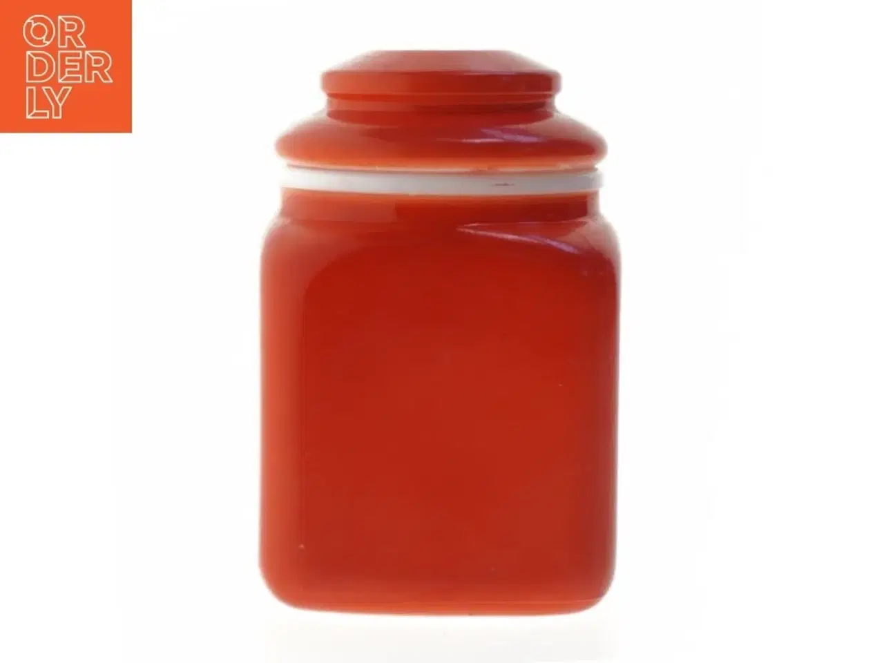 Billede 1 - Rød porcelæn beholder med låg (str. 15x9x9 cm)