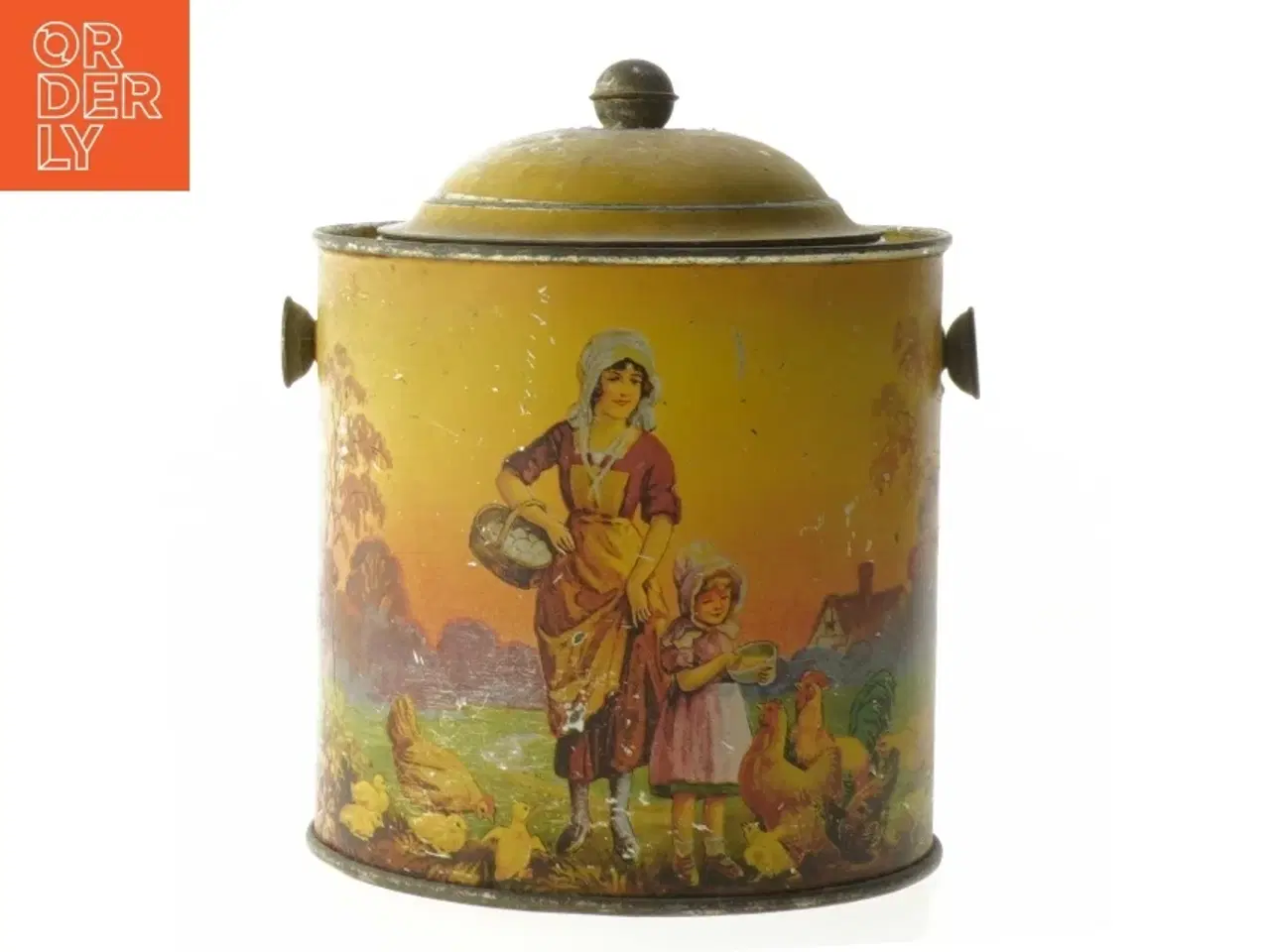 Billede 1 - Vintage metal opbevaringsdåse (str. Ø 13 cm længde 16 cm)