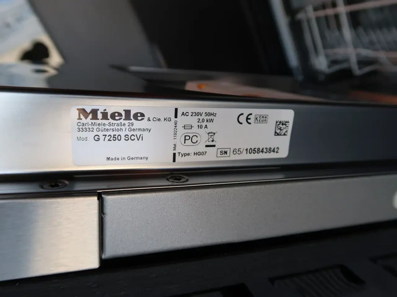 Billede 4 - Integreret opvaskemaskine MIELE G 7250 SCVi