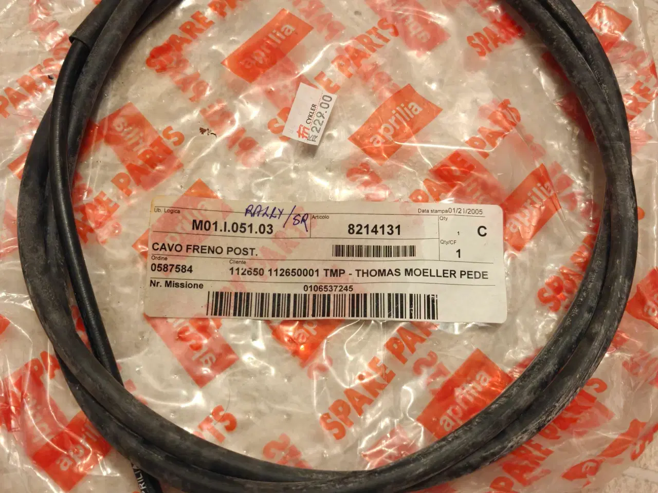 Billede 1 - Aprilia SR 50 /Rally. Nyt Originalt Bagbremsekabel