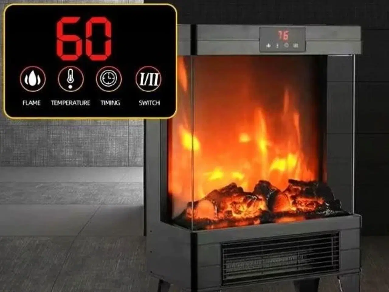 Billede 9 - Elektrisk pejs/varmeblæser Q20P – sort, 1.800 W, fjernbetjening