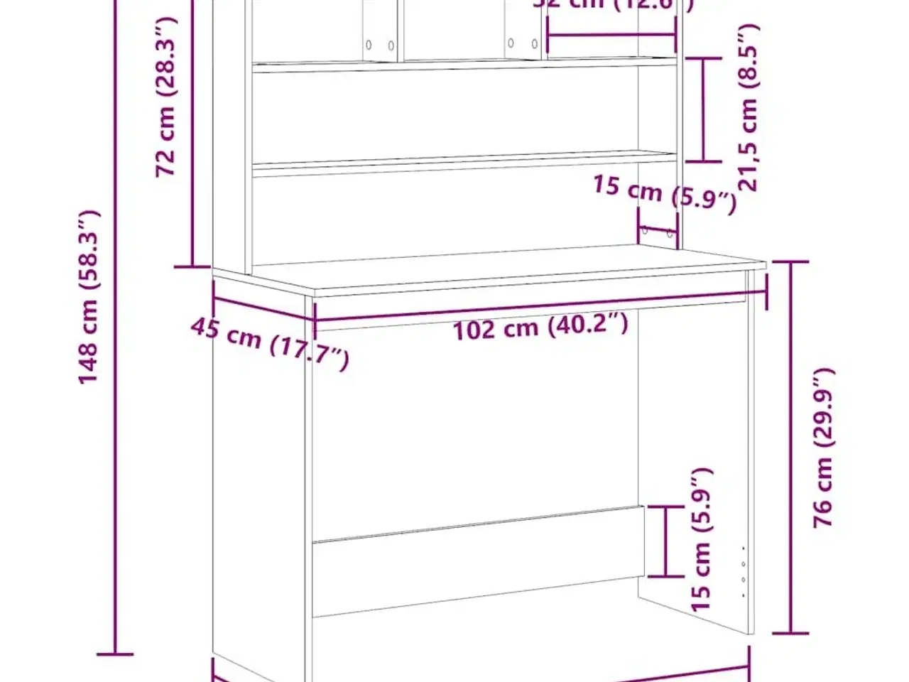 Billede 10 - Skrivebord m. hylder 102x45x148 cm konstrueret træ sort egetræ