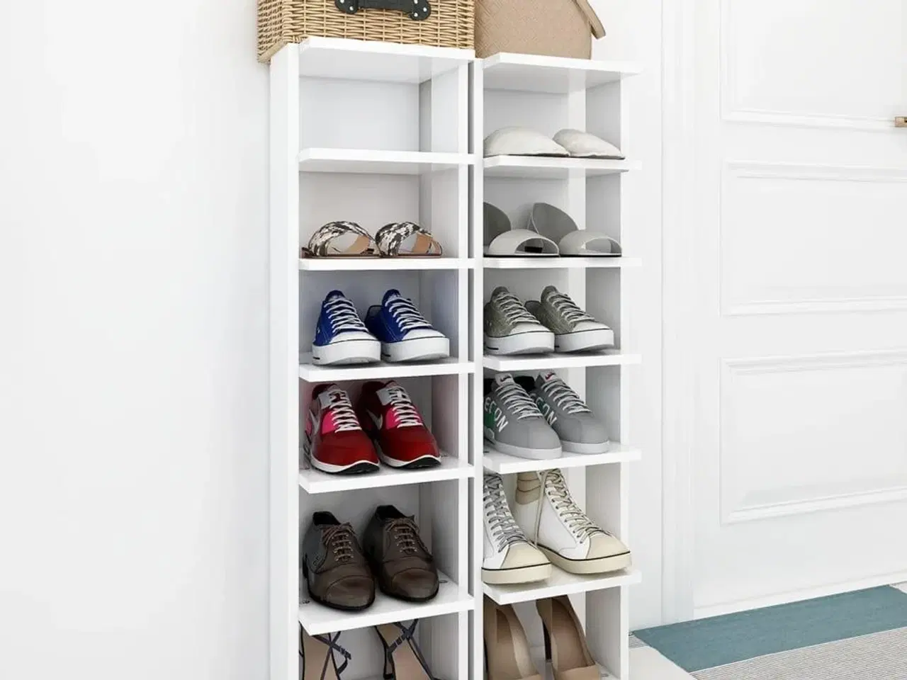 Billede 3 - Skoskabe 2 stk. 27,5x27x102 cm konstrueret træ hvid