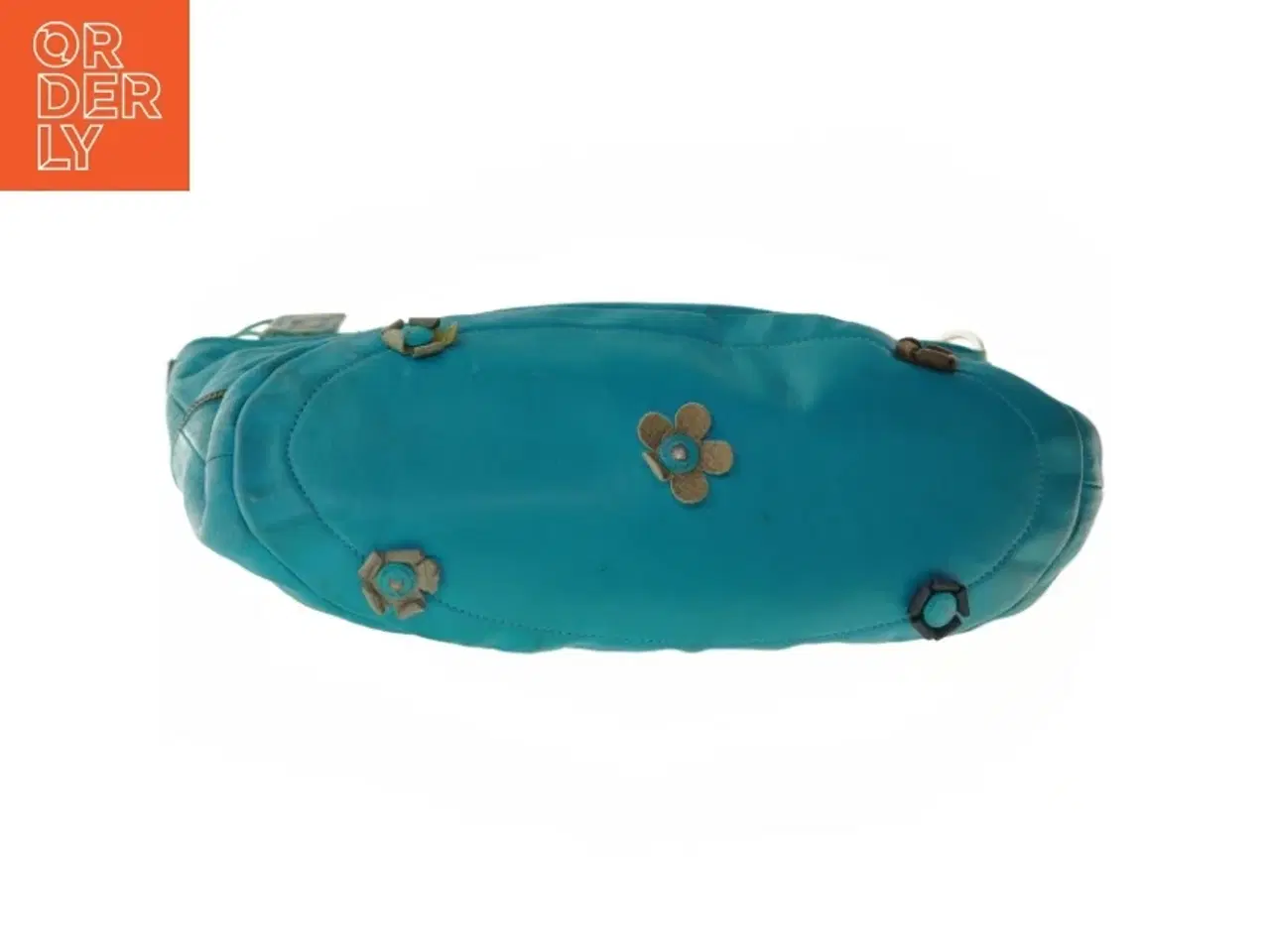 Billede 3 - Turkis skuldertaske med blomstermønster (str. 44x36 cm)