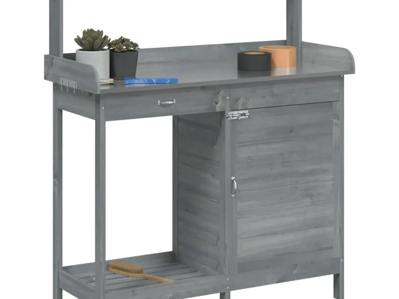 Billede 4 - Pottebænk med skab 110,5x45x124,5 cm massivt grantræ grå