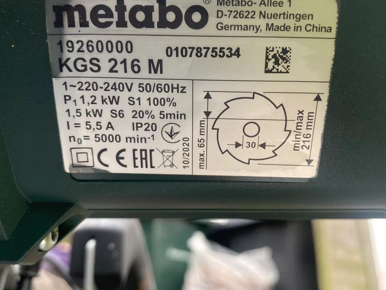 Billede 3 - Metabo kapsav KGS 216M.