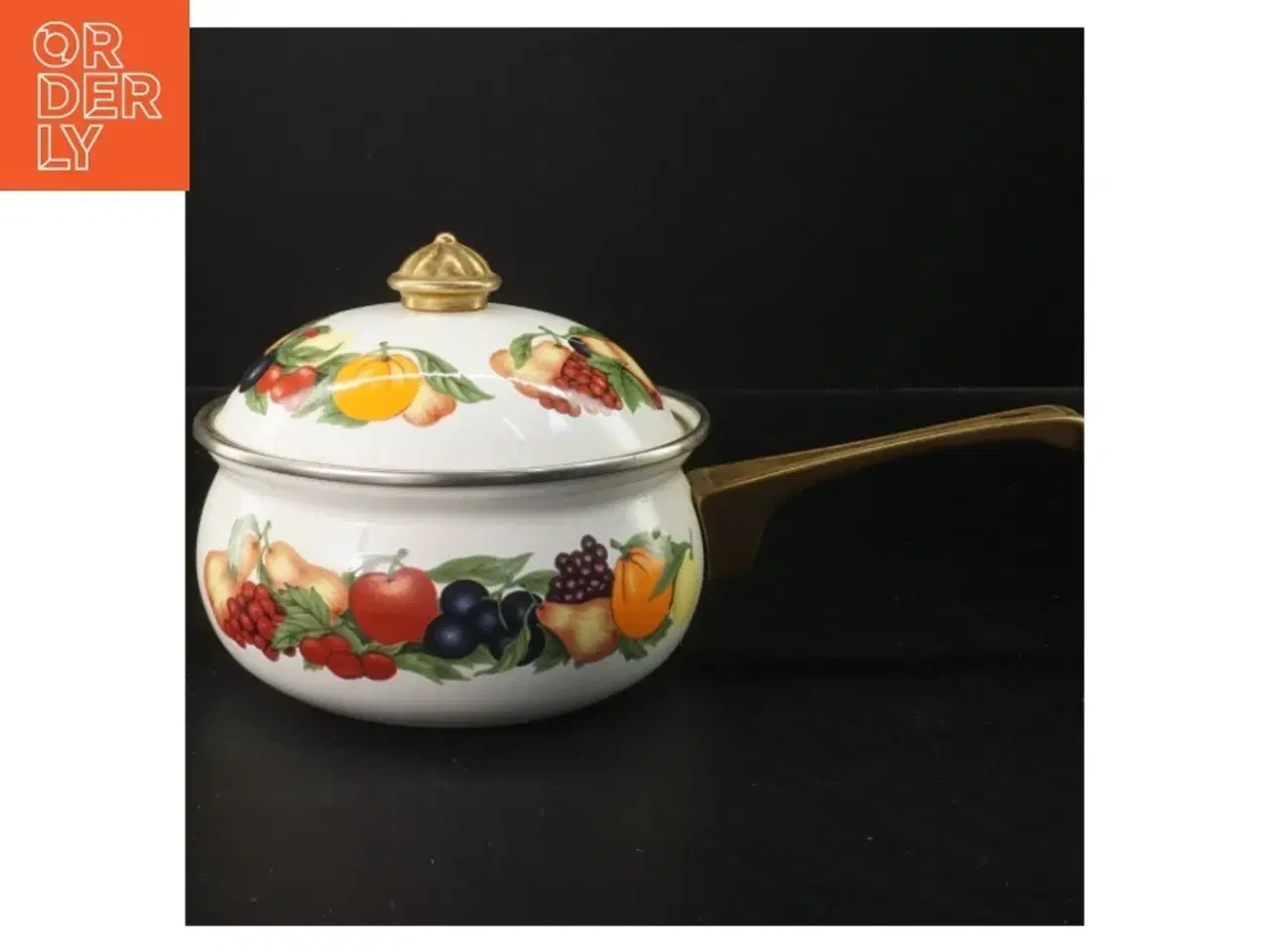 Billede 1 - Emaljeret kasserolle med frugt design (str. 28x8 cm)